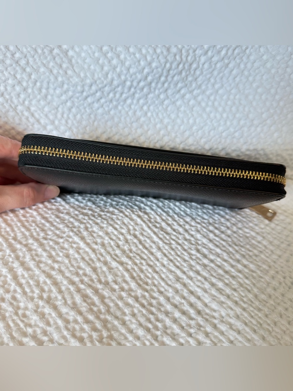 Coach Black Pebbled Zip-Around Wallet with Gold Logo - Picture 4 of 9